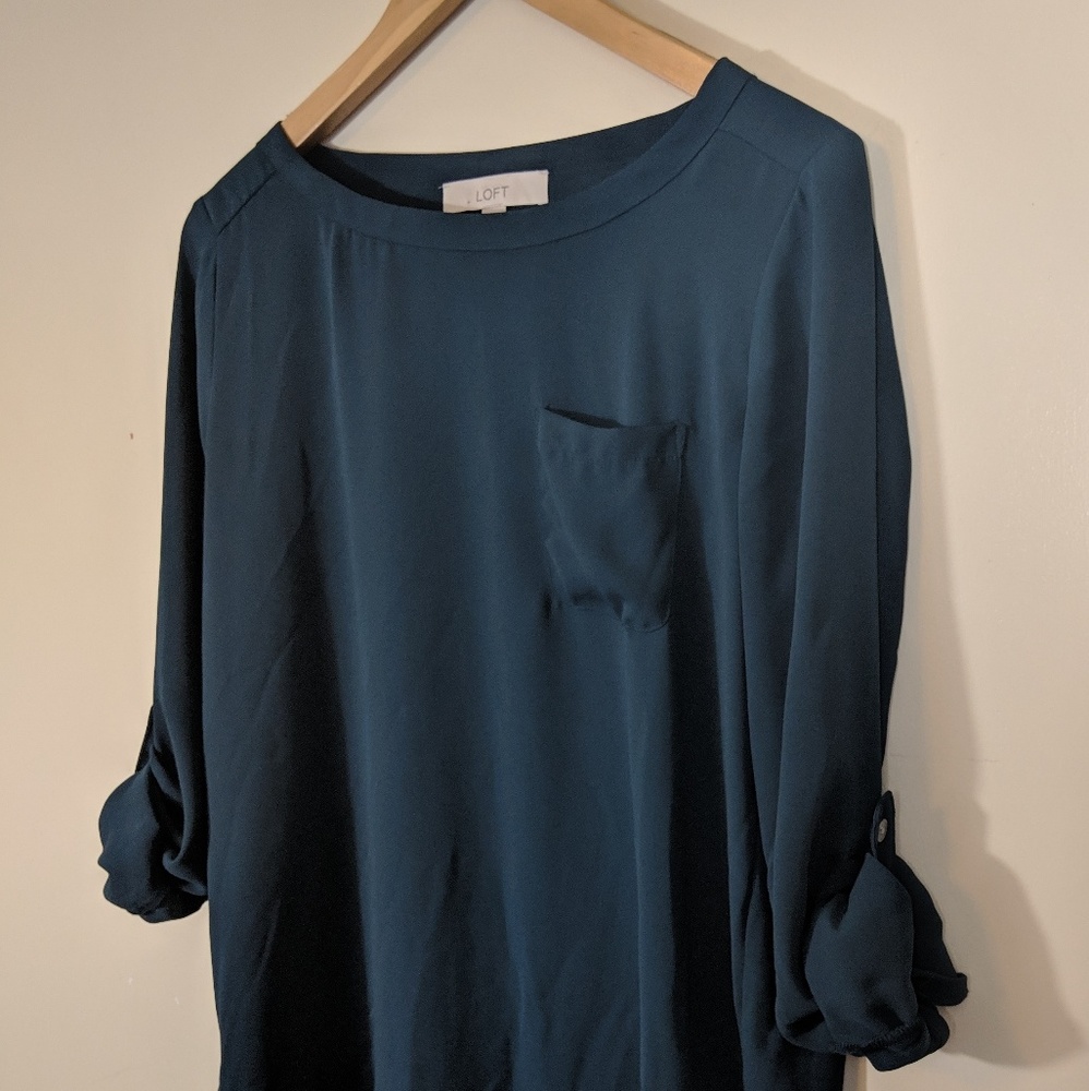 Ann Taylor Loft Button Sleeve Pocket Blouse Small